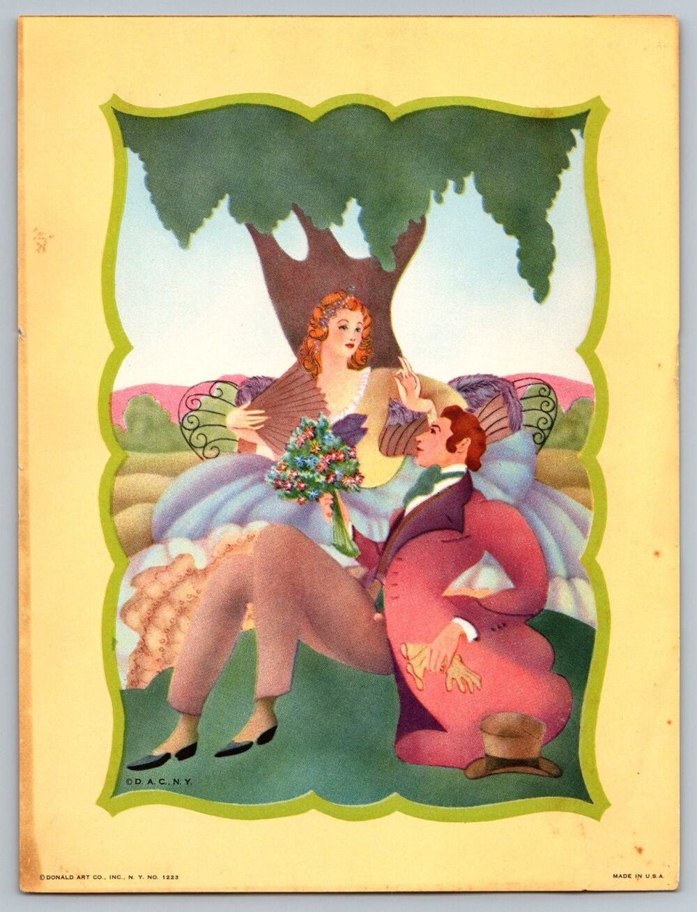 Vintage 1930s D A C NY Art Print Romantic Couple Under Tree No 1223